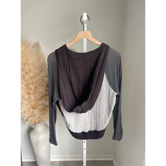 ⭐️ 3/$20 Free People Cocoon Hoodie XS Black Cardigan Coatigan Hi Low Metallic - Picture 5 of 8